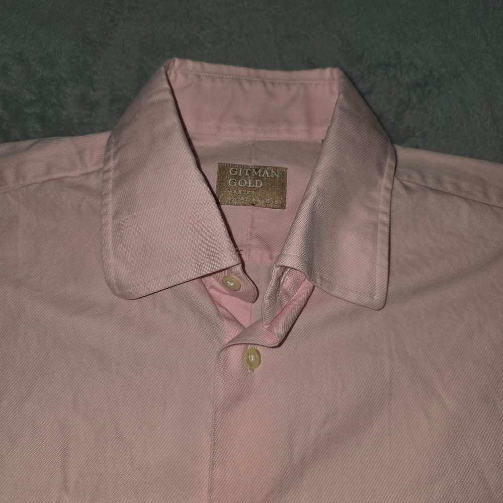 Gitman Gold Mens Pink Cotton Twill Button Down Dress Shirt 15 32 Made in USA